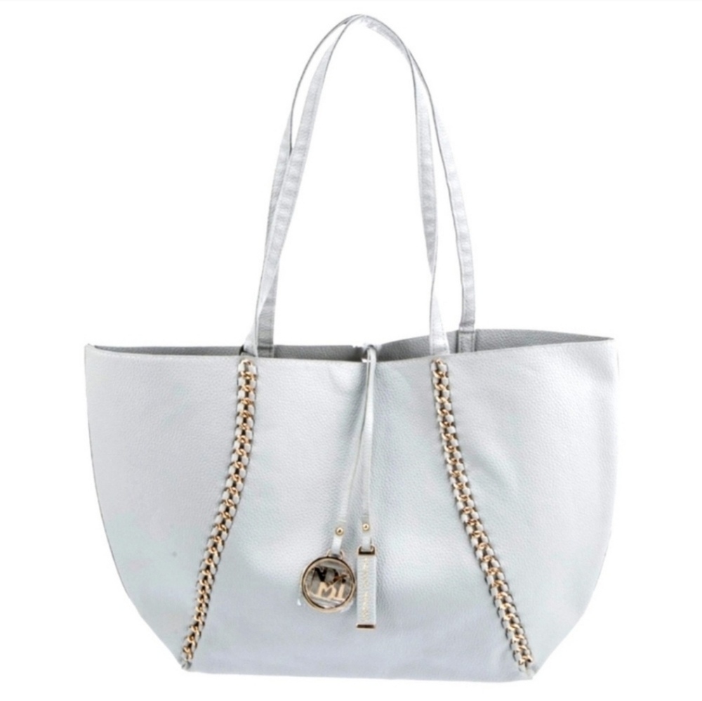 Badgley Mischka | Solid Leather Tote Bag Light Gray
